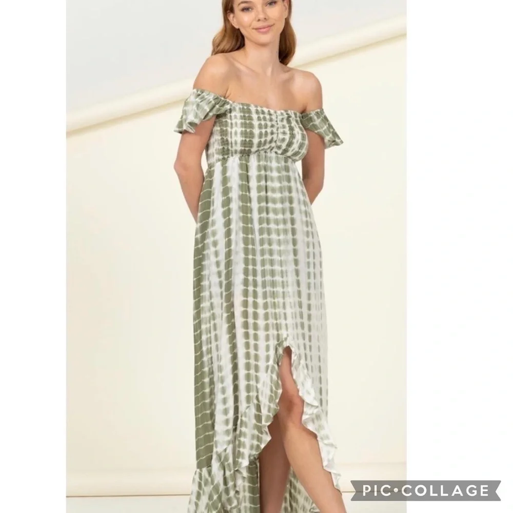 Beautiful Olive & White Tie Dyed Dress - Picture 2 of 6